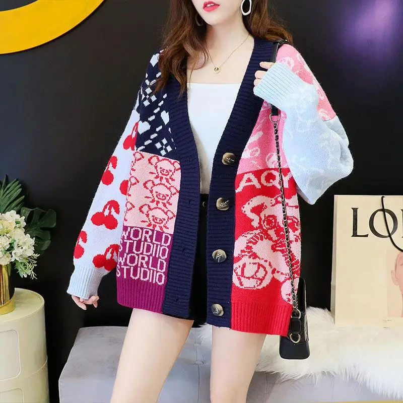 

Korean Cartoon Sweater Cardigan Women Fall/winter 2022 Women's Clothing Loose Lazy Style Knitted Jacket Women Spring And Autumn
