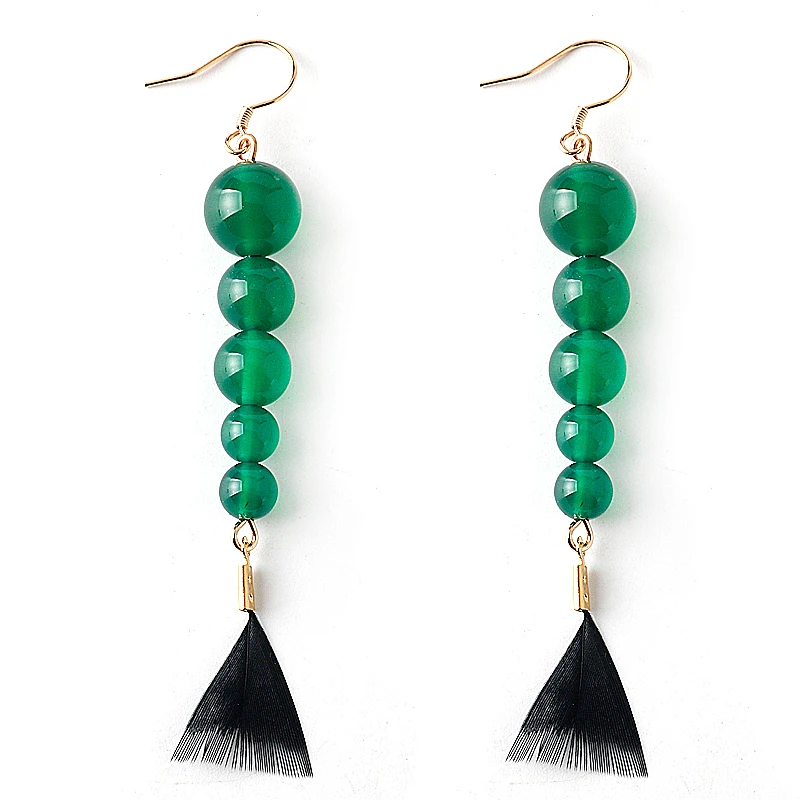 

Japanese Anime Lnuyasha Kagura Cosplay Pendant Earrings Green Bead Black Feather Earrings Female Jewelry Anniversary Gift