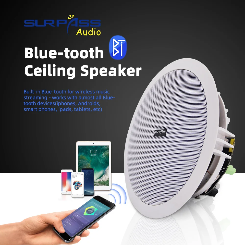 Встроенный усилитель класса D Полнодиапазонный потолочный Bluetooth динамик