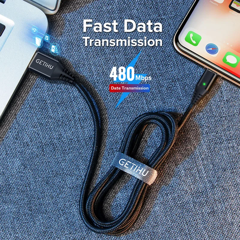 Магнитный кабель GETIHU 2.4A Type C для быстрой зарядки Micro USB шнур мобильного телефона