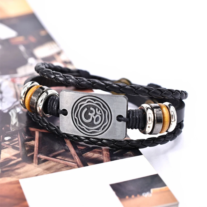 

Genuine Leather Bracelet Metal Multilayer Braided Men's Leather Bracelet Handmade Hemp Rope Wrapped Men's Hand Rope Accessories