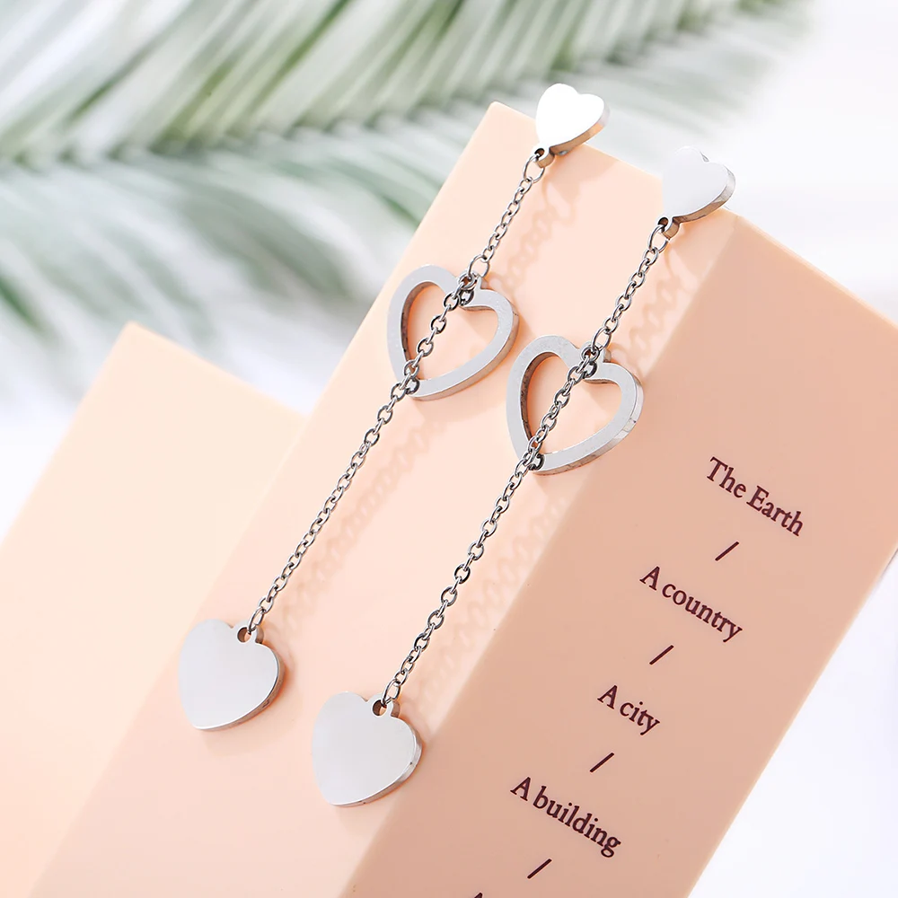 Корейские модные длинные геометрические серьги-кисточки в форме сердца серьги