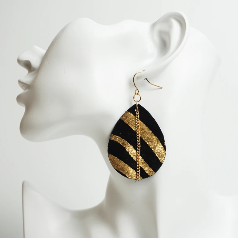 M & G Новые леопардовые серьги с каплями воды для женщин Висячие кожаные перьями