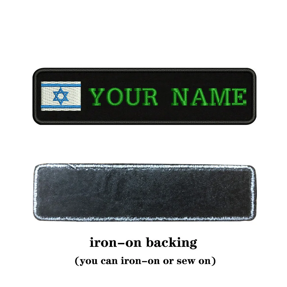 green-iron on На заказ Вышивка Флаг Израиль имя заплатка с текстом 10 см* 2,5 см значок Утюг на или липучке Подложка для одежды брюки рюкзак шляпа - Цвет: green-iron on