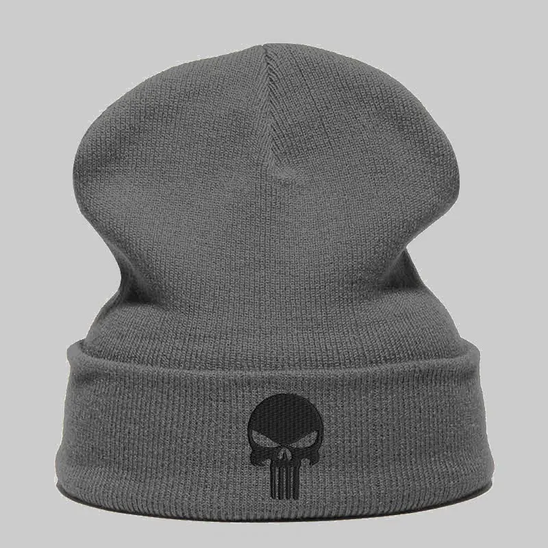 Beanie шляпа Skullie шапка, вязаная шапка-носок Зимняя Вышивка в стиле панк Для мужчин Для женщин для мальчиков и девочек подростков уличных танцев череп Skelton черный, белый, серый