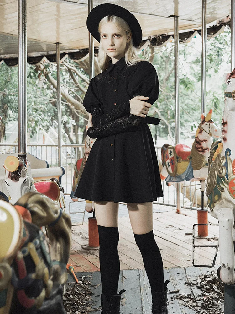 Женское платье-рубашка в стиле Панк RAVE готическое кружевное платье с