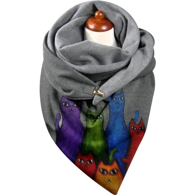 

Christmas Print Scarf Cartoon Cute Cat Print Scarf Windproof Scarf Winter Multi-purpose Button Unisex Shawl Scarf Warm Casu P4C0