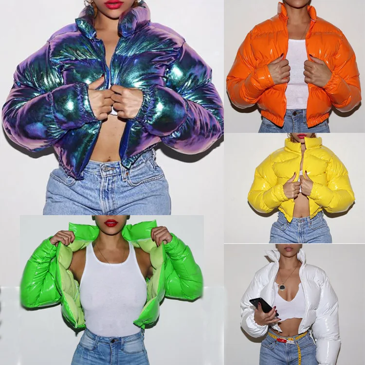Winter Down Jacket Women Neon Color Cropped Puffer Jacket Parka Outwear Thick Bubble Coat Fashion Streetwear 2023 Green Coats