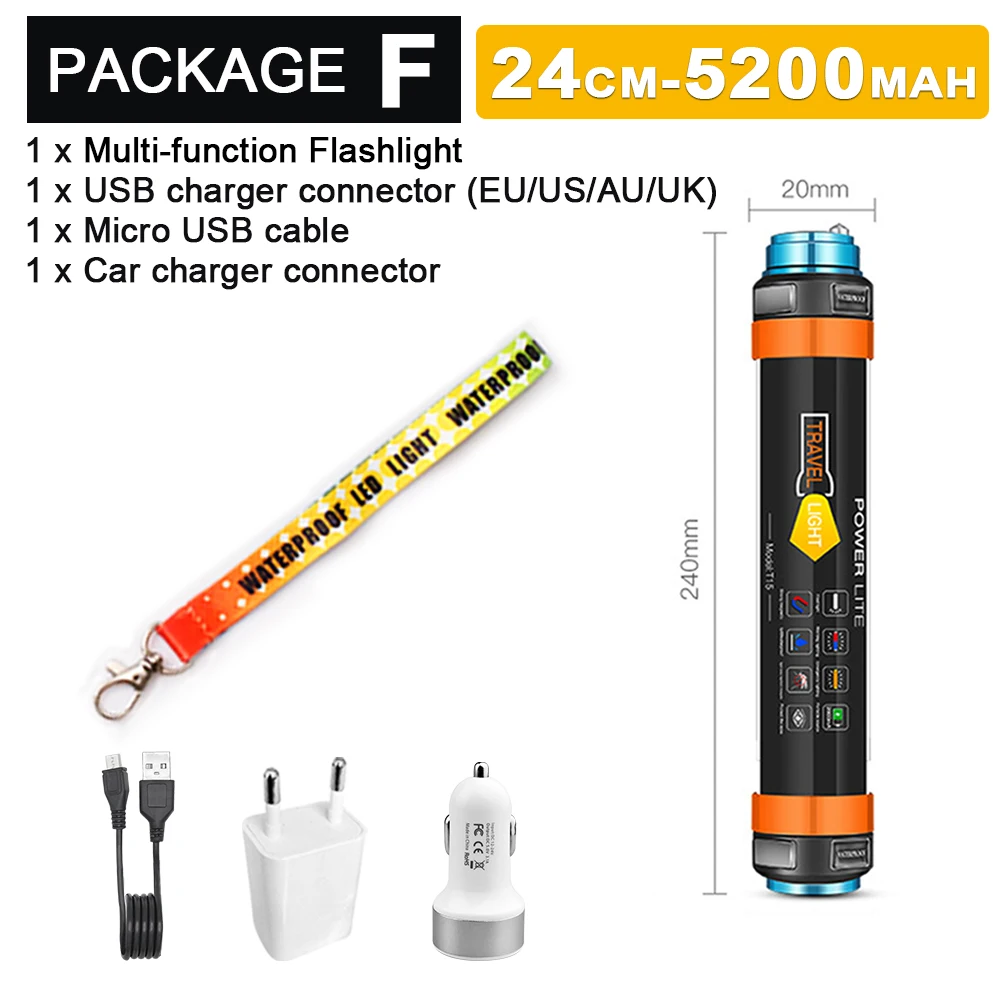 Package F 5200mAh Многофункциональный светодиодный светильник-вспышка, фонарь для кемпинга, светильник-палатка, лампа для работы, Предупреждение, перезаряжаемый светильник, водонепроницаемый - Испускаемый цвет: Package F 5200mAh