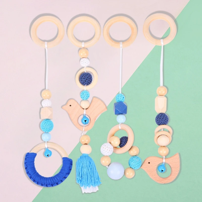 

4 Pcs/Set Baby Gym Frame Stroller Hanging Pendants Wooden Ring Teether Infant Molar Teething Nursing Rattle Toys Gifts