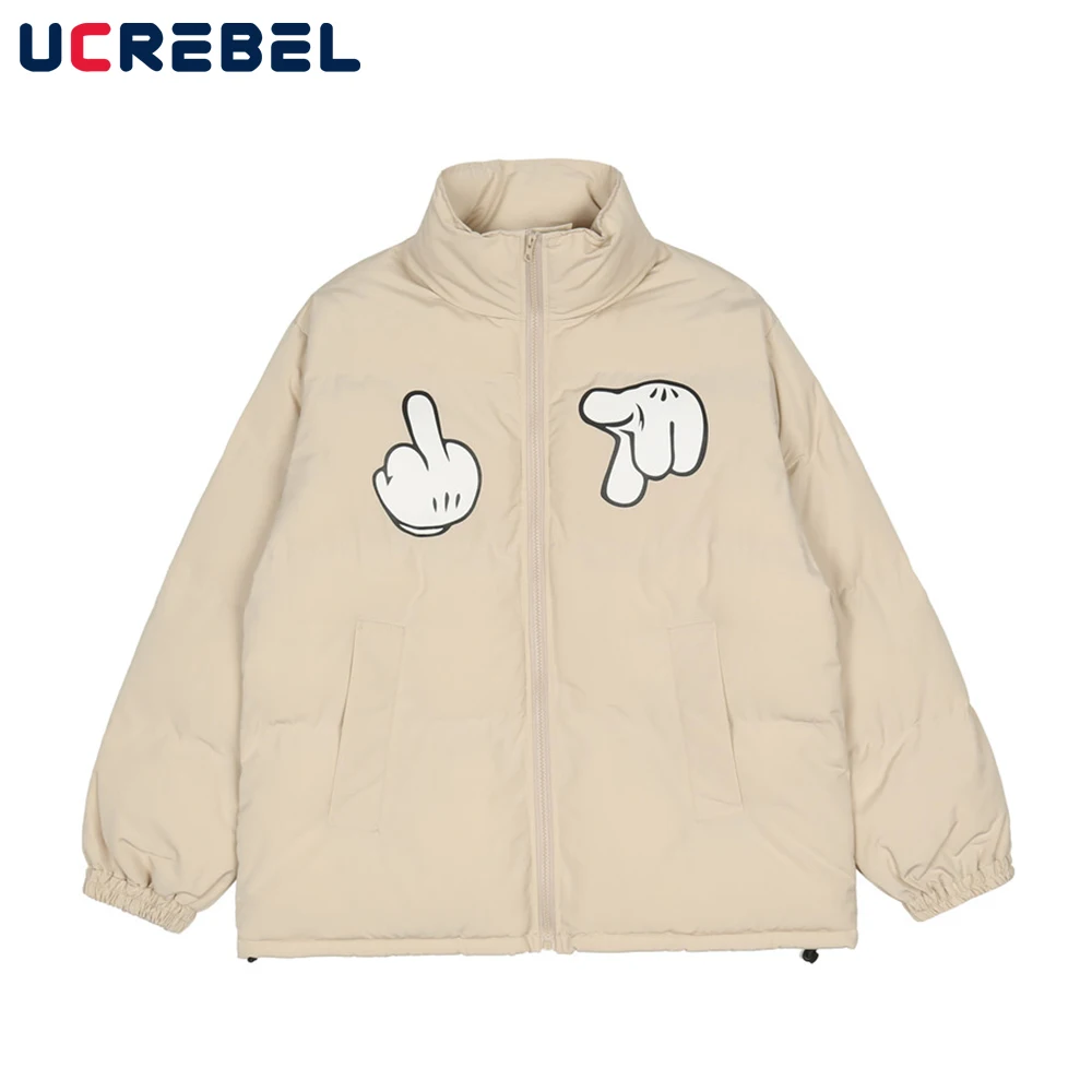 

Стеганая куртка мужская с жестким принтом, Повседневная Уличная одежда, свободная толстая верхняя одежда с воротником-стойкой, зима