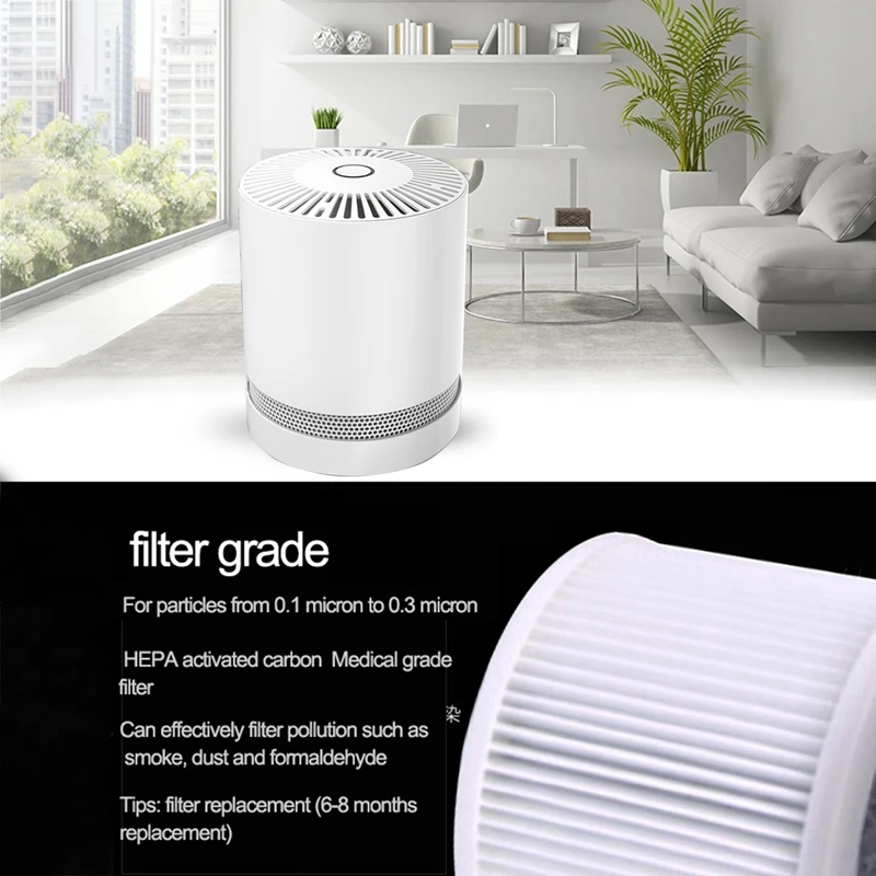 

Air Purifier, Real HEPA Filter System Dust Collector for Home, Desktop Purifier, Night Light Filter