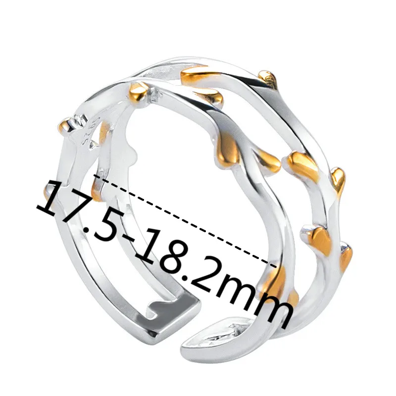 

925 Sterling Silver 18k Gold Branches Open Rings For Women INS Pop Female Student Vintage Jewelry Flyleaf New arrival