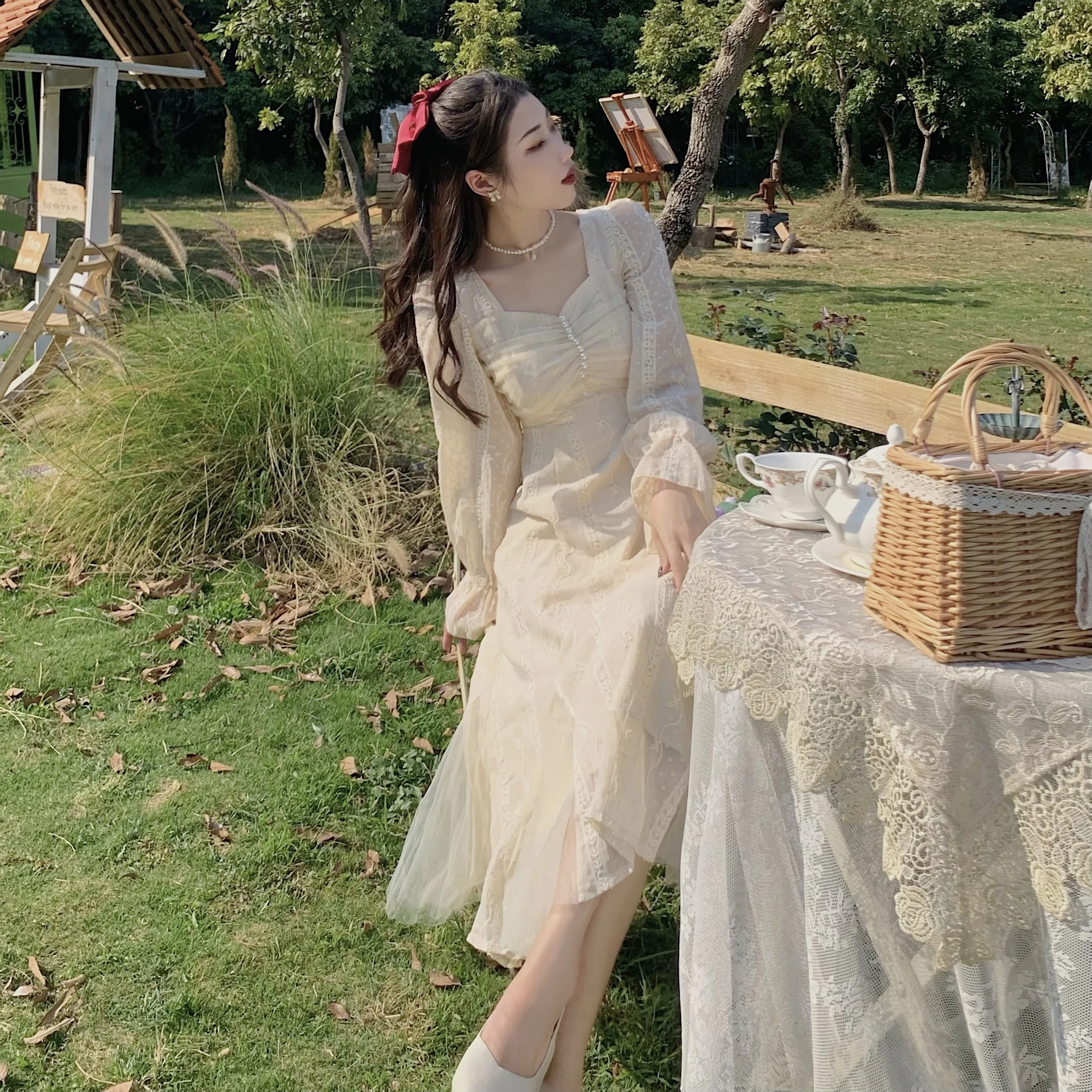 Женское шифоновое платье макси винтажное праздничное с пышными длинными