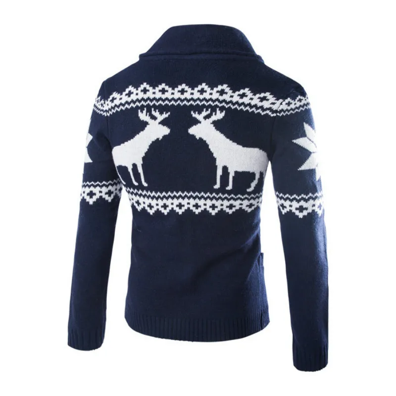 

2020 Autumn Winter Casual Mens Sweater Print Christmas Deer Cardigan Warm Fashion Christmas Cotton Wool Jacket Long Coat Knitted
