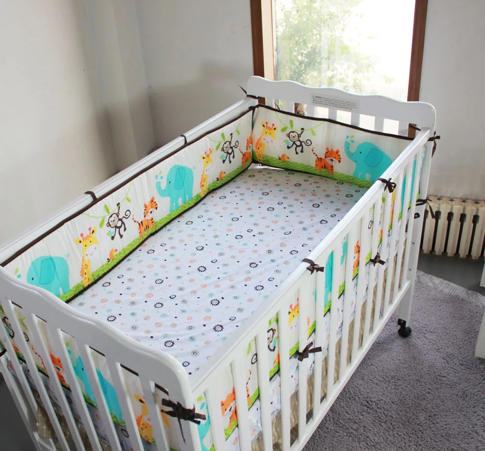 8pcs Baby Bedding Set elephant monkey for new born cot nursery use comforter crib sheet skirt bumpers and nappy stacker | Мать и ребенок