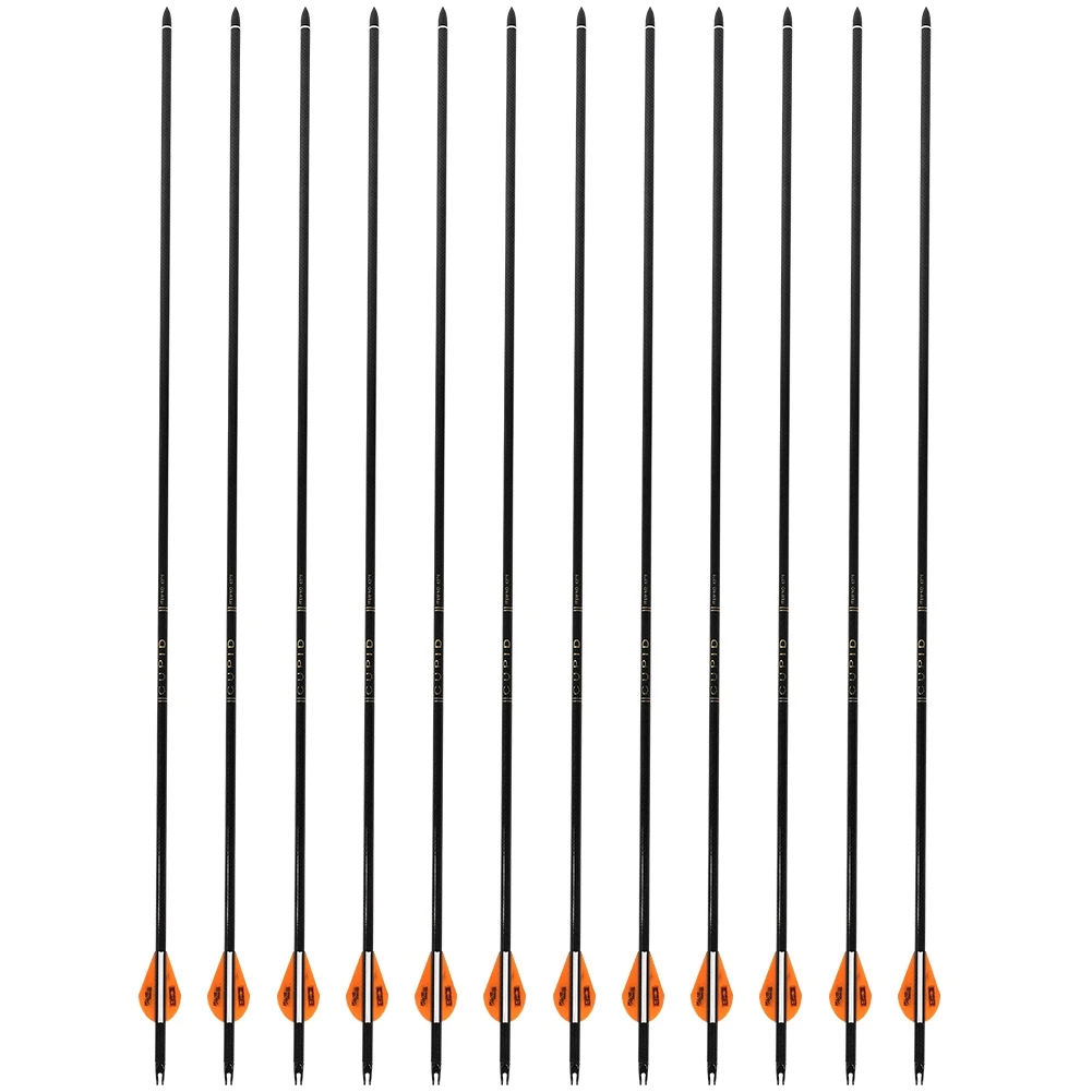 

12Pcs 7.6mm Archery Carbon Arrow 300 Spine Compound Recurve Bow Arrows 2inch Feather Hunting