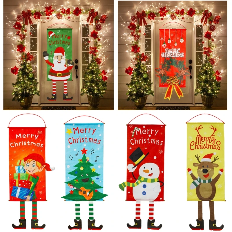 

1Pc Merry Christmas Door Santa Claus Hanging Cloth Porch Sign Xmas Decoration For Home Happy New Year 2022