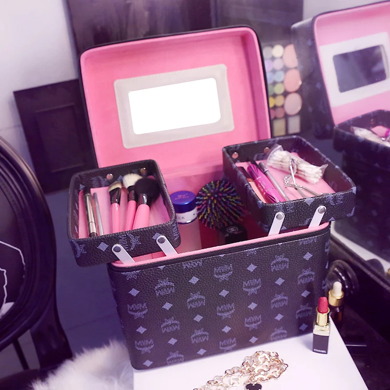 

Multi-Functional Cosmetic Bag Double-Layer Large Capacity Portable Cosmetics Storage Box Professional Portable