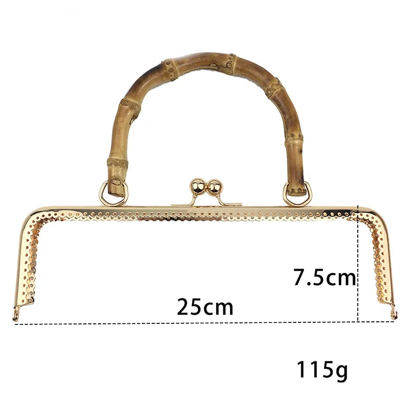 5Pcs 20/25cm Wood Bamboo Handle Metal Purse Frame Sewing Clutch Bag Accessory Kiss Clasp Lock Bronze O Bag Handbag DIY Hardware
