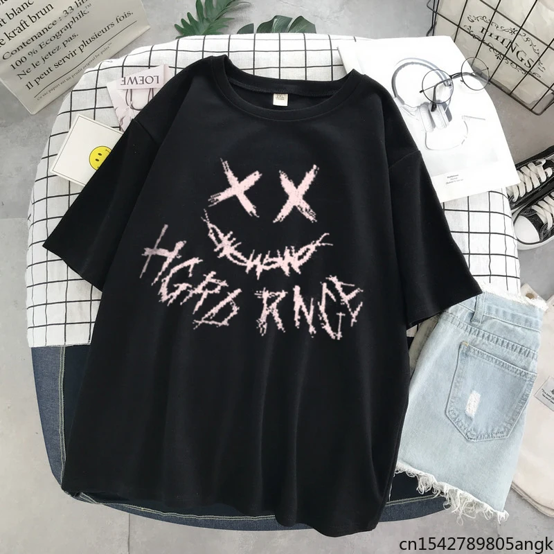 

Oversize Hip Hop Women 2021 Streetwear Dark Devil Unisex Short Sleeve Gothic Harajuku Loose Hip Hop