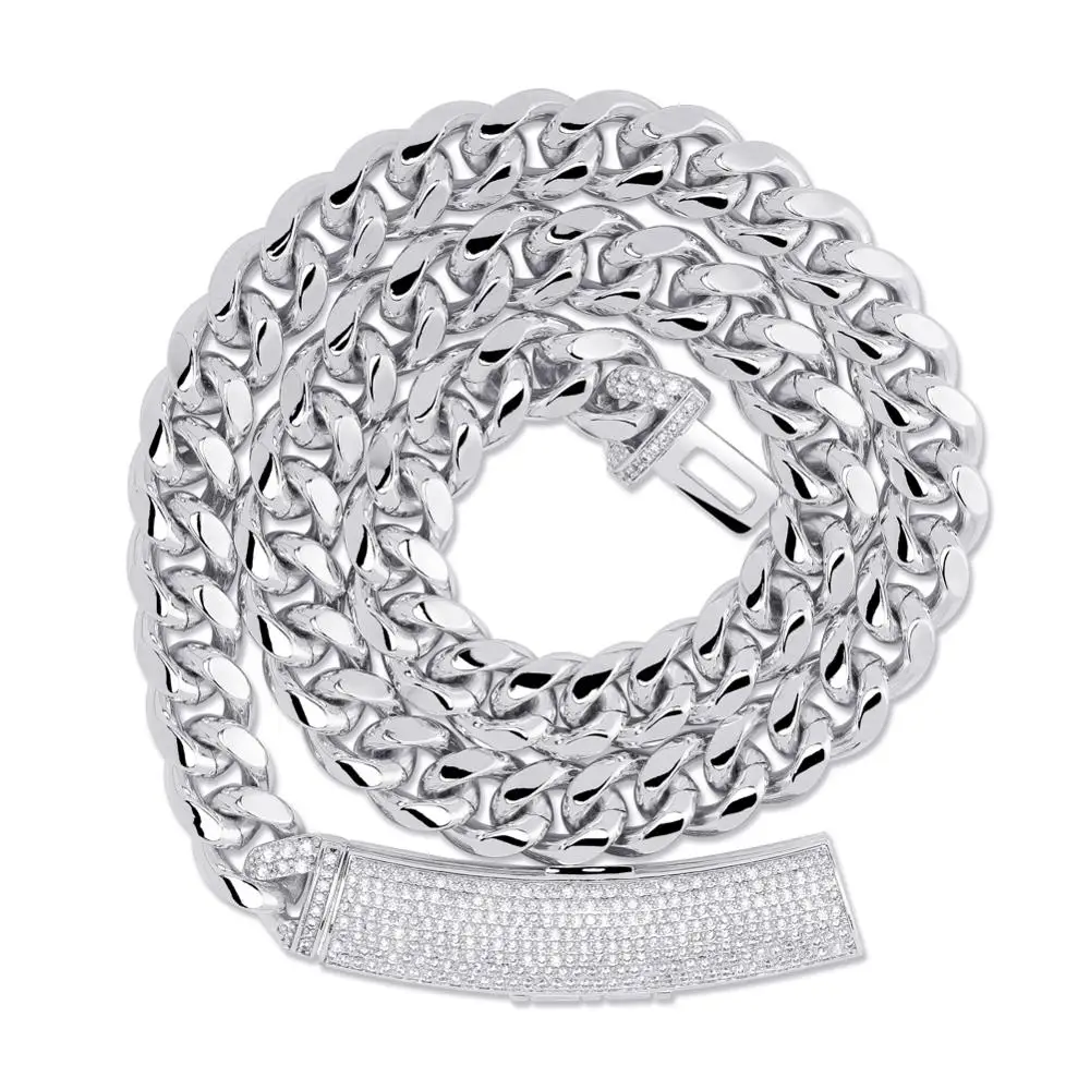 SILVER GUCY 12 мм Ширина новейшая застежка Micro Pave Iced CZ кубинские Соединенные ожерелья цепи роскошные шикарные ювелирные изделия модные хип-хоп для мужчин - Окраска металла: SILVER
