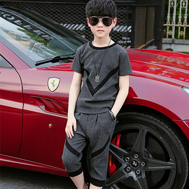 Летние хлопковые комплекты для мальчиков с коротким рукавом Новинка 2021