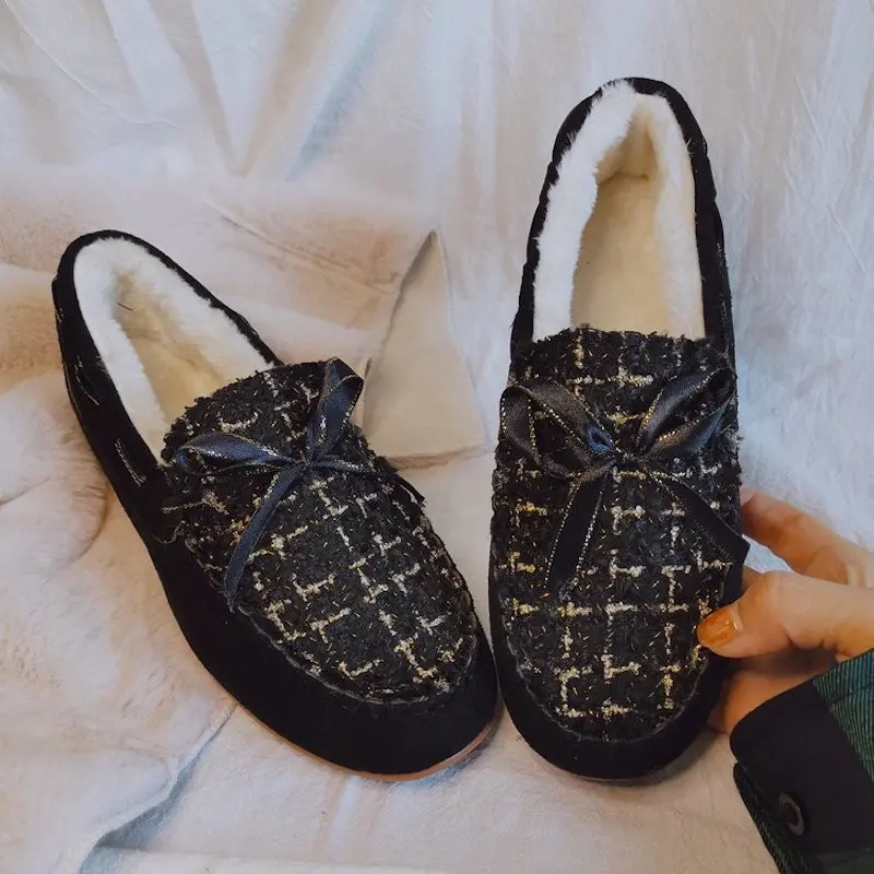 Женские зимние теплые туфли новинка 2020 повседневные лоферы из флока на плоской