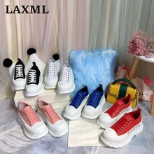 LAXML Brand Design New All-Match Sneakers Ladies Sponge Cake Platform Canvas Shoes Casual Color Matching Hot Sale Womens Shoes