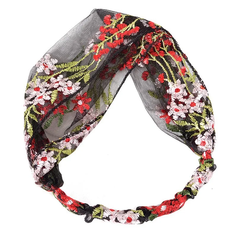 

Vintage Elastic Hair Bands Women Wide Headband Embroidery Lace Headwrap Handmade HairbandWashing Face Hair Accessories