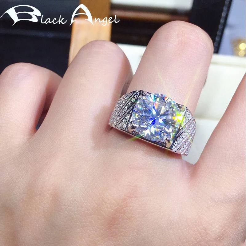 

BLACK ANGEL Fashion New Men's Created White Moissanit Gemstone Adjustable Ring For Women 925 Silver Jewelry Christmas Gift