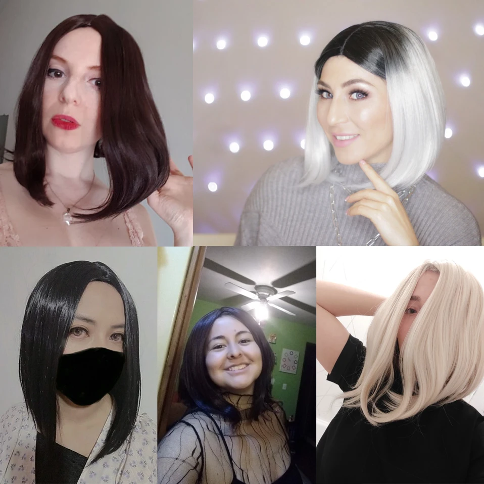 

SNOILITE 12inch Straight synthetic bob wig middle hairline bob Hairstyle short wig Cosplay wigs hair for women 9color