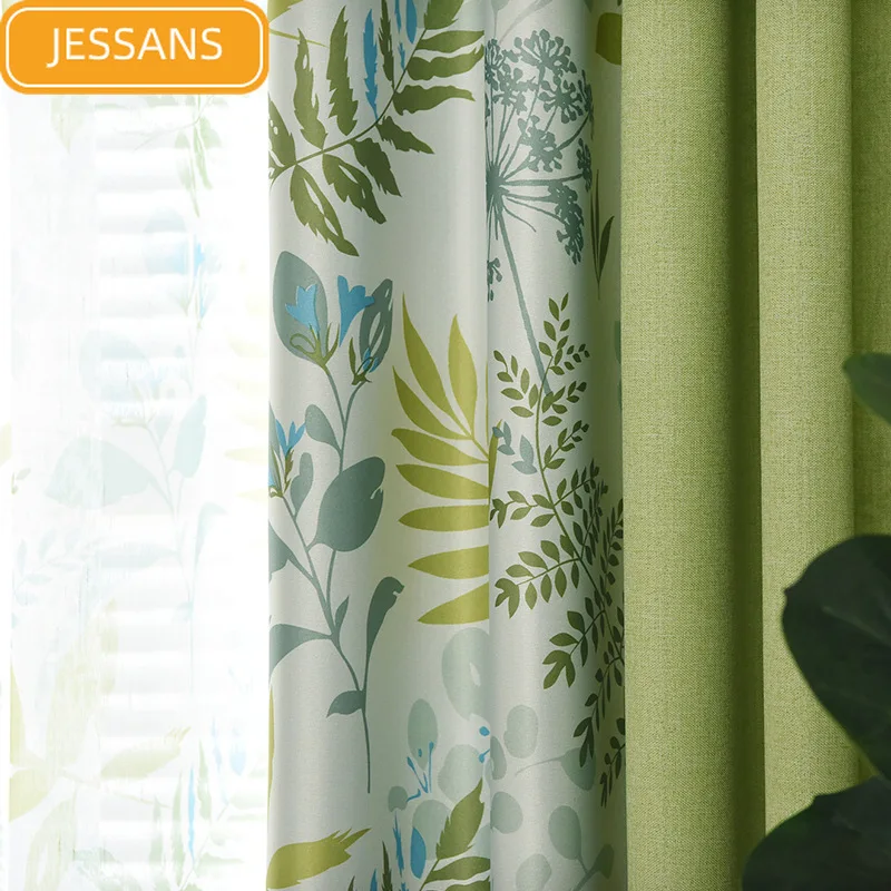 

Nordic Pastoral Contrast Stitching Contrast Cotton and Linen Shading Curtains for Living Dining Room Bedroom.