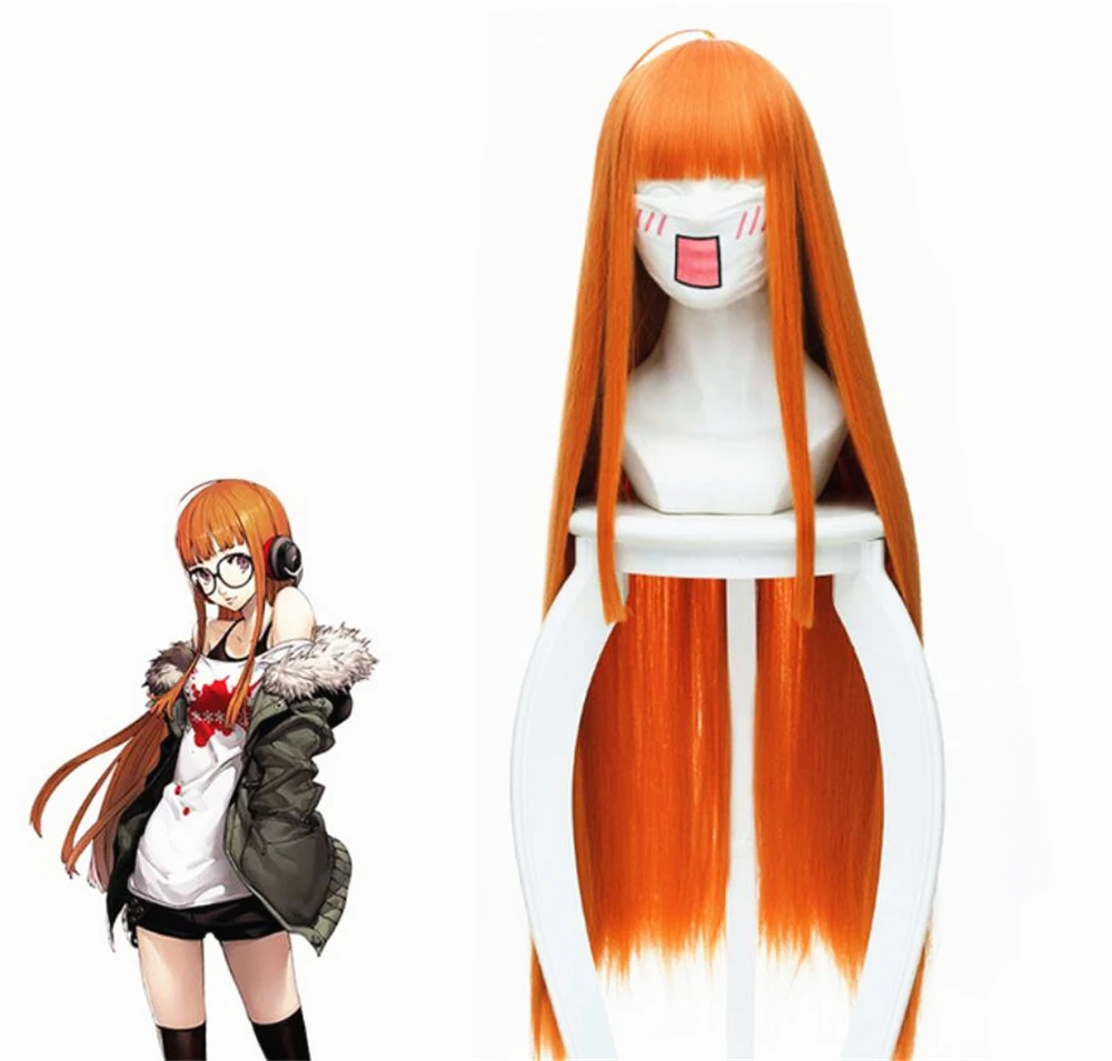 Игры персона 5 футаба Сакура парики для женщин Оранжевый Длинные прямые волосы