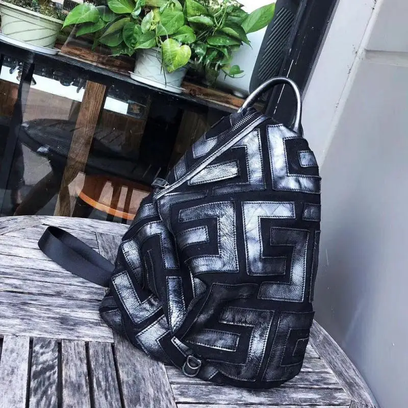 

YourSeason Hand Painted Ladies Cowhide Backpack 2021 Vintage Genuine Leather Womens Panelled Large Capacity Bags Travel