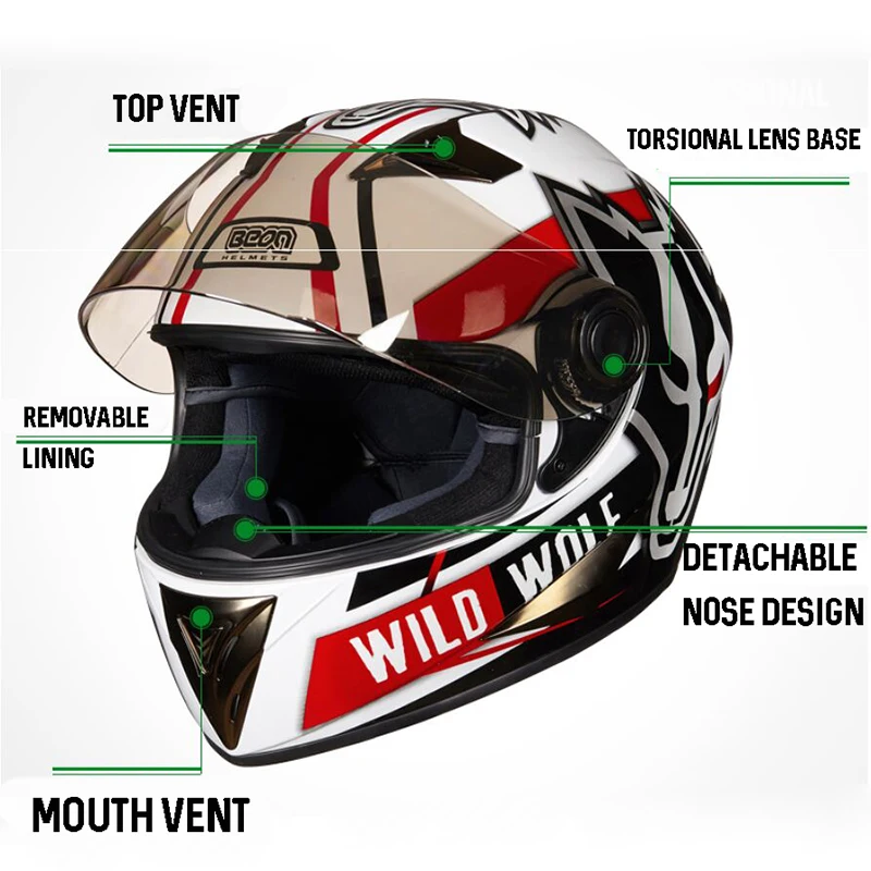 BEON мотоциклетный шлем с полным покрытием сертификацией ECE для мужчин и женщин