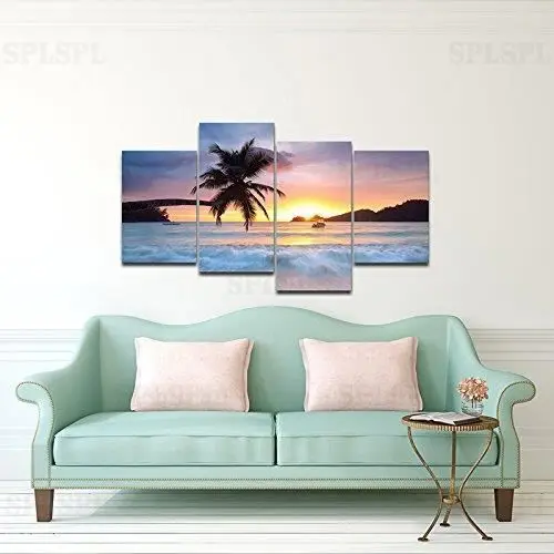 Sunrise Beach 4 панели морской пейзаж холст на стену искусство современные картины