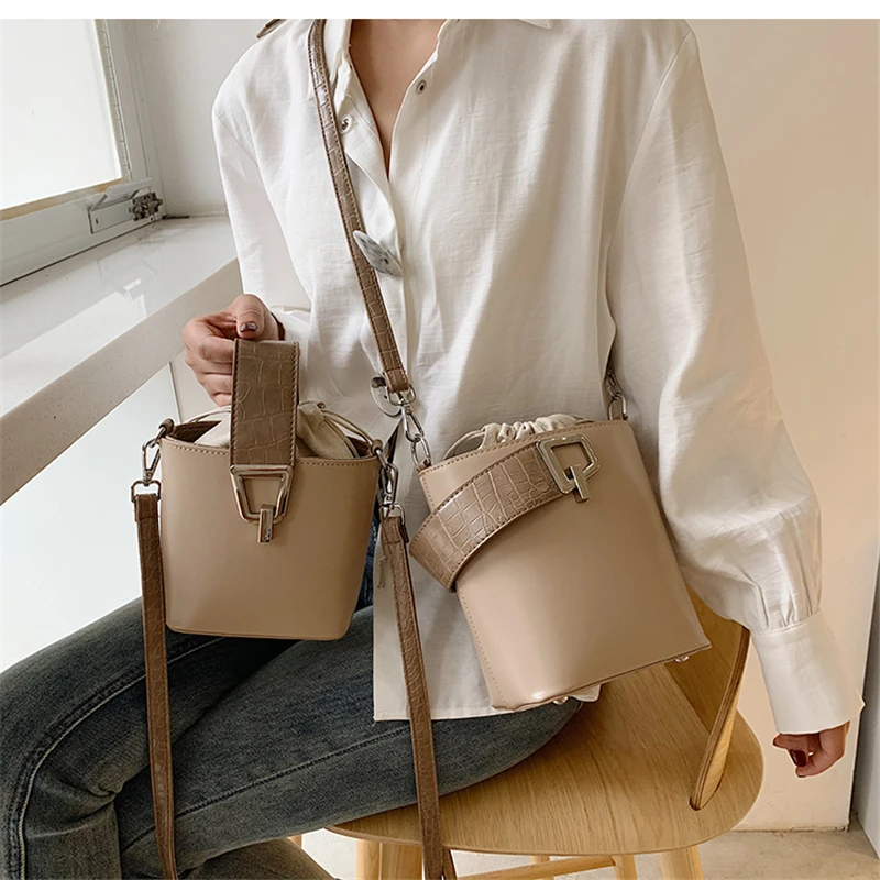 Women Bucket Bag Wide Strap Handbag Fashion Crossbody Messenger Bags For High Quality PU Leather Shoulder | Багаж и сумки