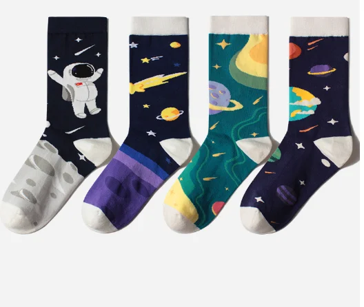 4pairs/lot! 2020 New Creative Planet Series Printing Cotton Socks High Quality Personality Socks