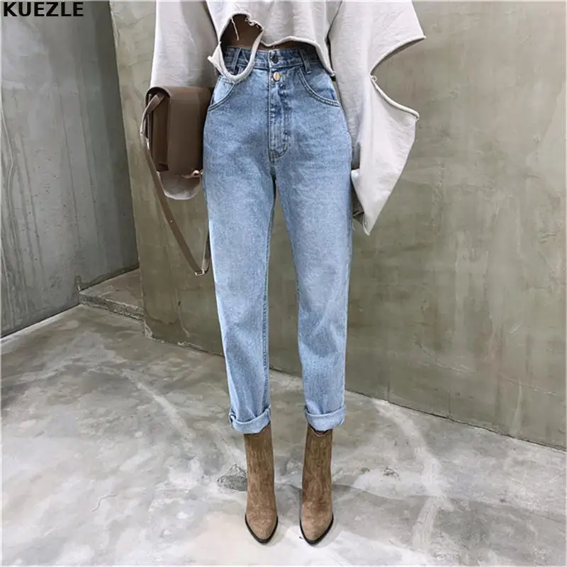

blue Vintage High Waist Straight Jeans Pant for Women Streetwear Loose Female Denim Jeans Buttons Zipper Ladies Jeans 2020 S-XL