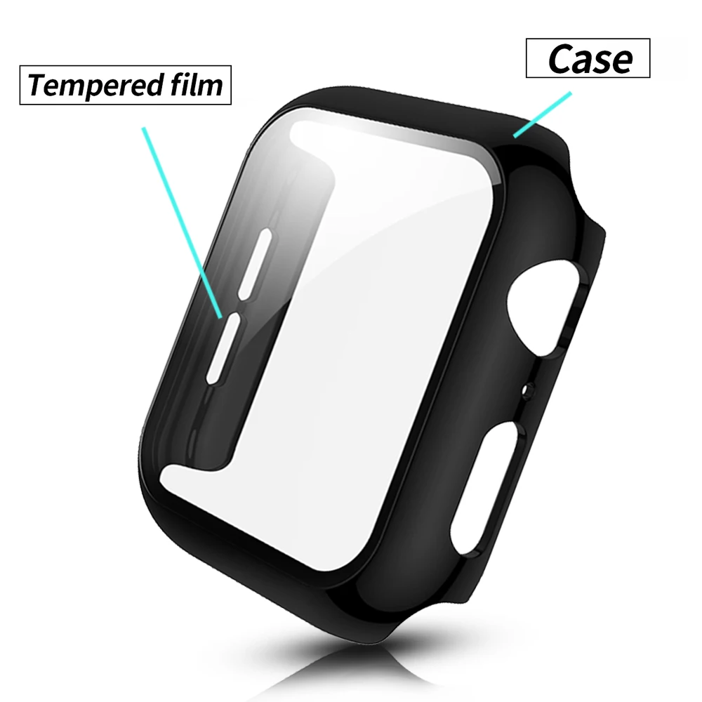 

Light Plating PC Case for Apple Watch SE Series 6 5 4 3 Screen Protector Cover 40mm 44mm 38/42mm Bumper with Tempered Glass Film