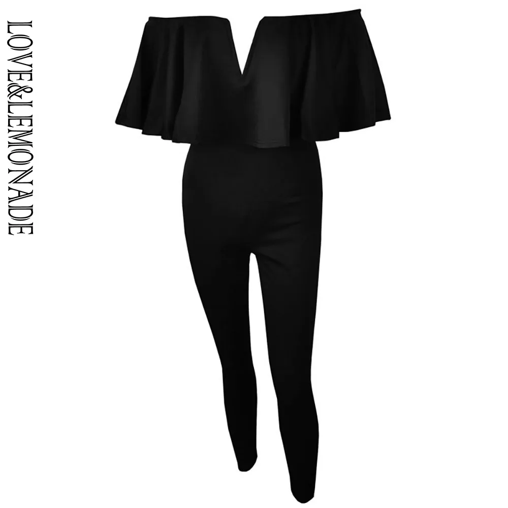 Облегающий комбинезон LOVE &amp LEMONADE TB 8632 с треугольным вырезом и оборками | Женская