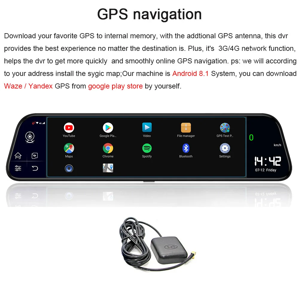 Maiyue star последняя 12-дюймовый Android8.1 об автомобильном видеорегистраторе(DVR) gps Bluetooth навигация FHD устройство для записи Изображений совместимость 4G, Wi-Fi, ADAS Dash cam