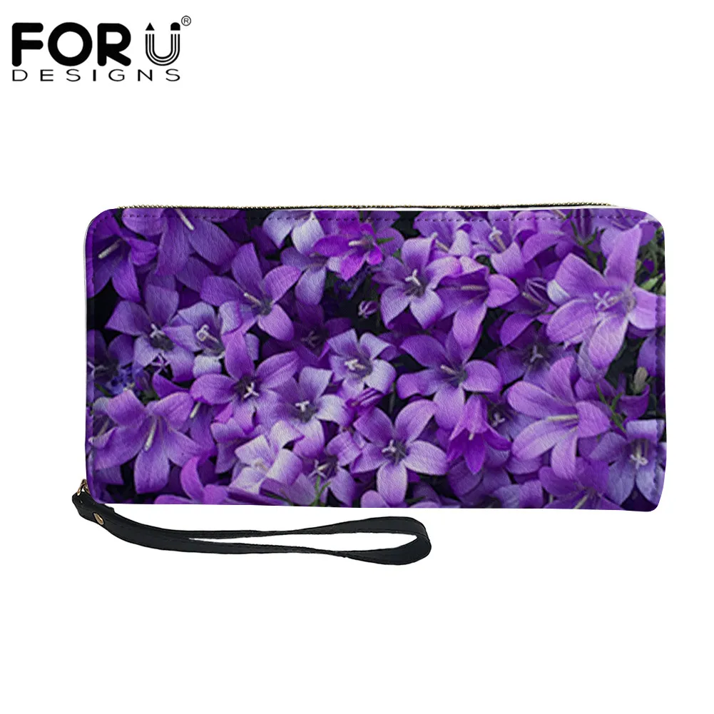 

FORUDESIGNS, женский модный кошелек с ремешком на руку, красивый фиолетовый цветочный узор фаленопсис, кошелек на молнии для монет, Длинный кошел...