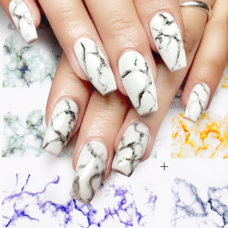 1 лист белый черный градиент мраморная наклейка на ногти водная переводная