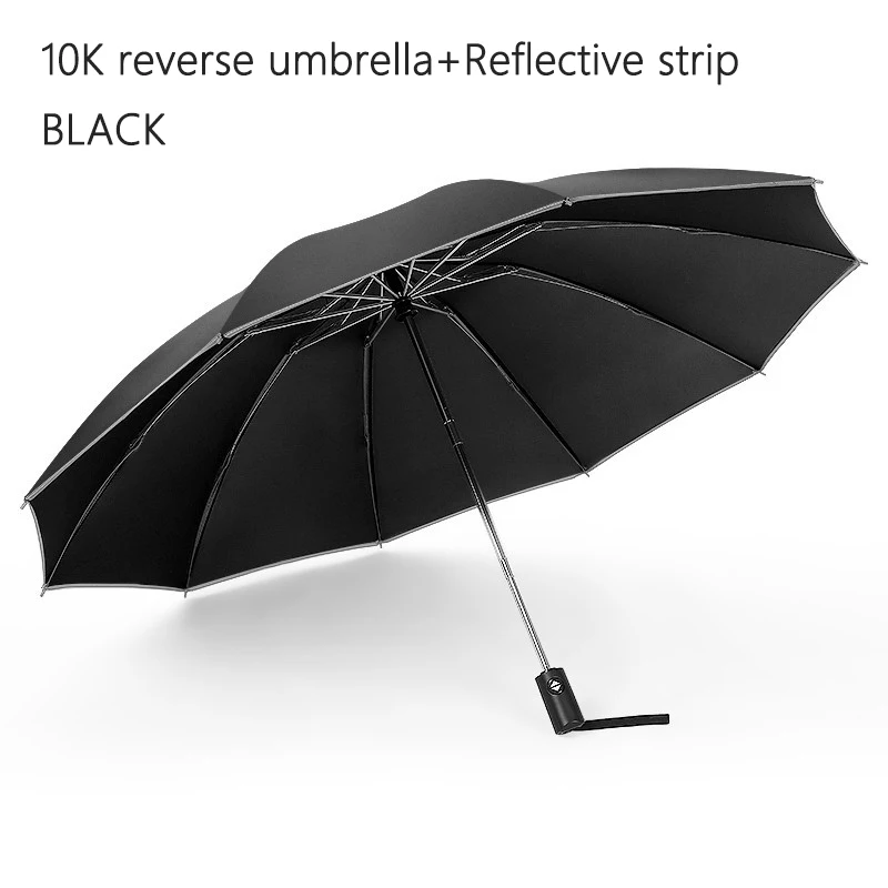 10-Reflective StripB Бизнес-зонт, мужские черные ветрозащитные 10K Автоматические Складные складные зонты с обратным отражением, женский зонт для гольфа, идеи подарка - Цвет: 10-Reflective StripB