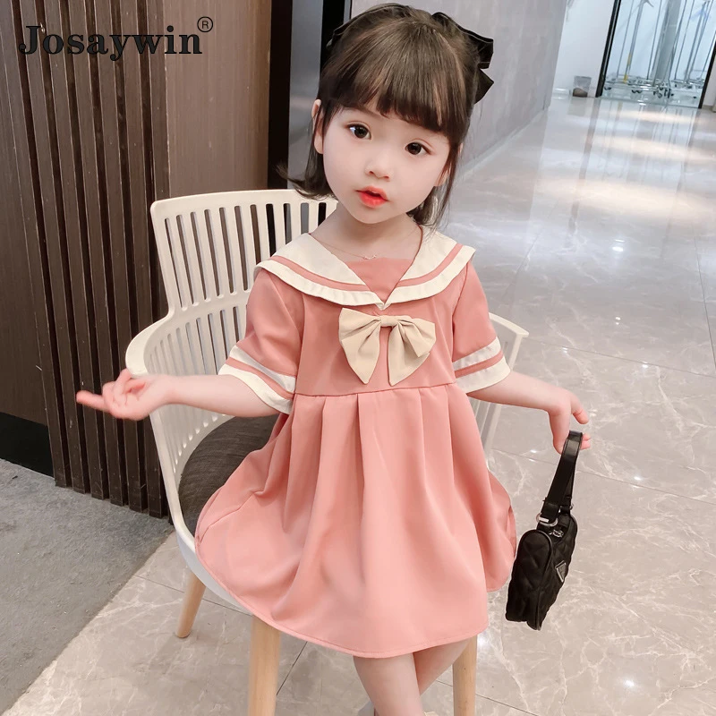 

2021 Hot New Children Clothing Summer Dress for Girls Baby Student Girls Dresses Casual Sailor Collar Princess Vestidos for Girl