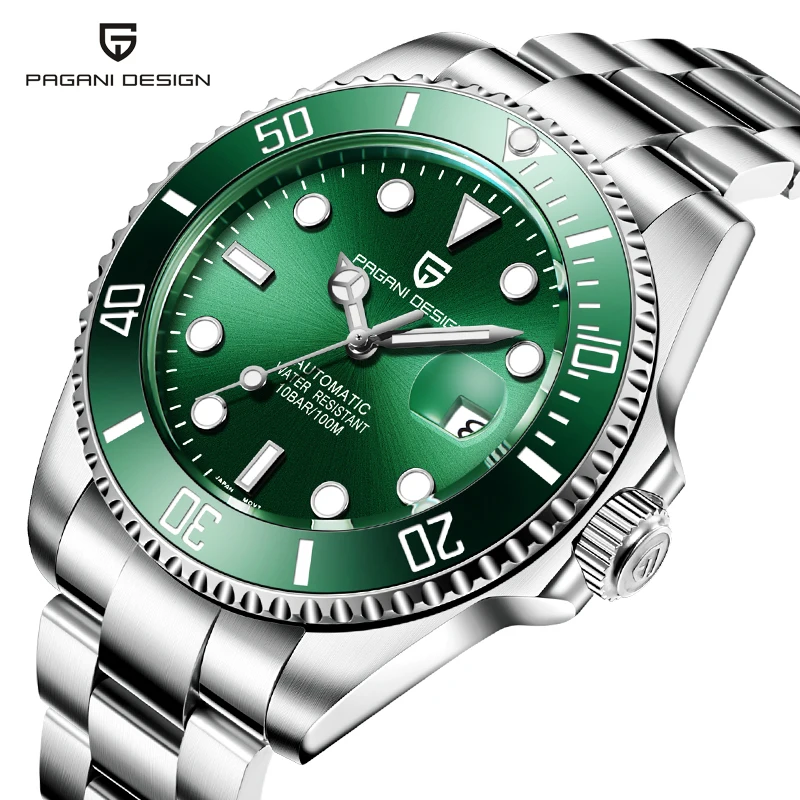 

PAGANI дизайнерские автоматические мужские часы 316L из нержавеющей стали, водонепроницаемые механические наручные часы для дайверов, мужские ...