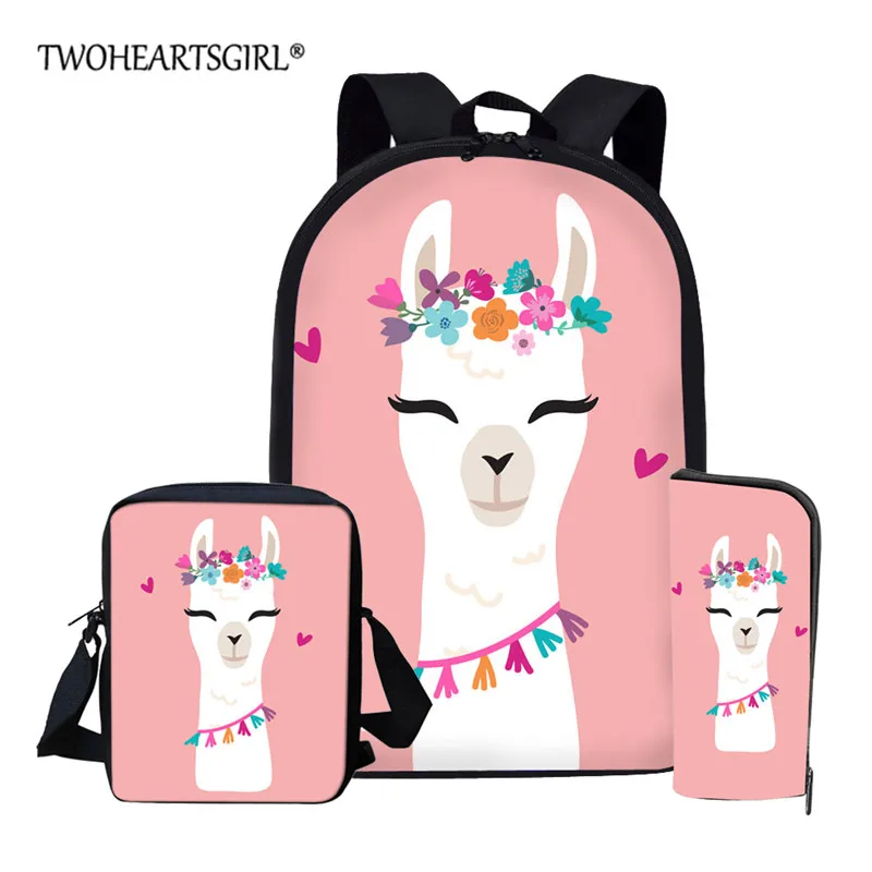 

Twoheartsgirl Kawaii Alpaca Printed Book Bags for Kids Girls Cute Animal Schoolbags Children Student Backpack Mochila Pink/Blue