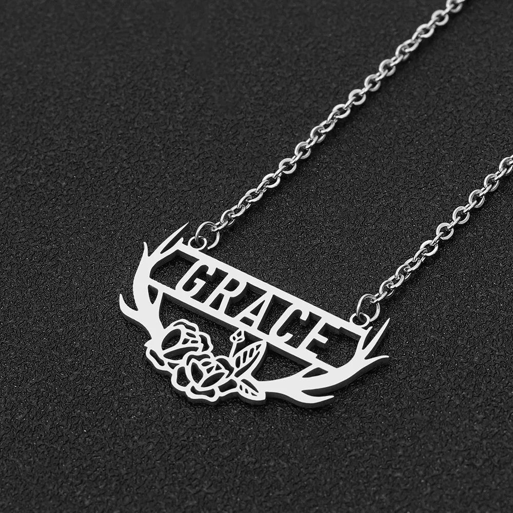 Женский кулон из нержавеющей стали ожерелье с цветком рога узор буквами
